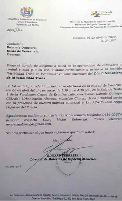 Carta Rummie Quintero
